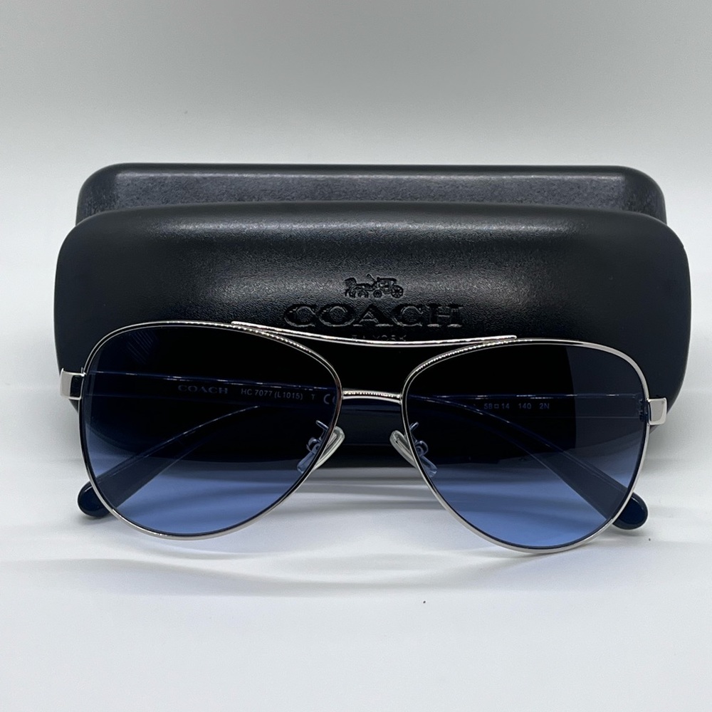 COACH HC7077 Silver with Navy Lenses 58mm Aviator Sunglasses